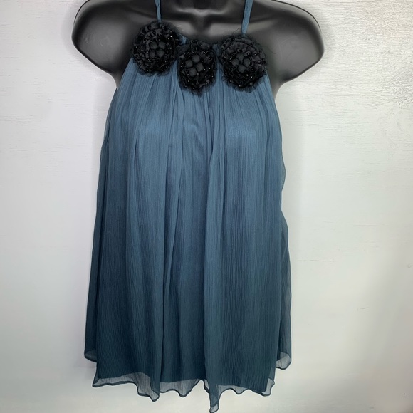 BCBGMaxAzria Tops - BCBGMaxAzria Blue Silk Trapeze Halter Top